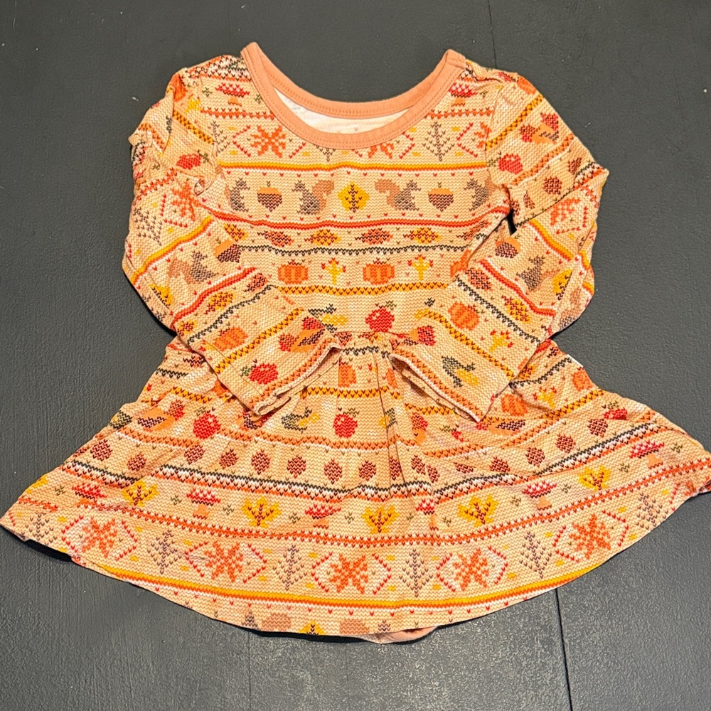 Little Sleepies Peach and Orange Fair Isle Twirl Dress